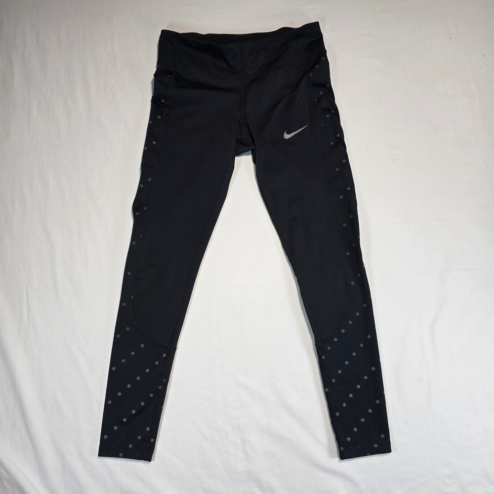 Nike Dri-FIT Womens Black Reflective Polka Dot Running Leggings CJ5567-10 Size M